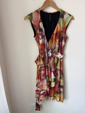 Elana Kattan True Wrap Floral Watercolor Dress Art To Wear Garden Party Size M